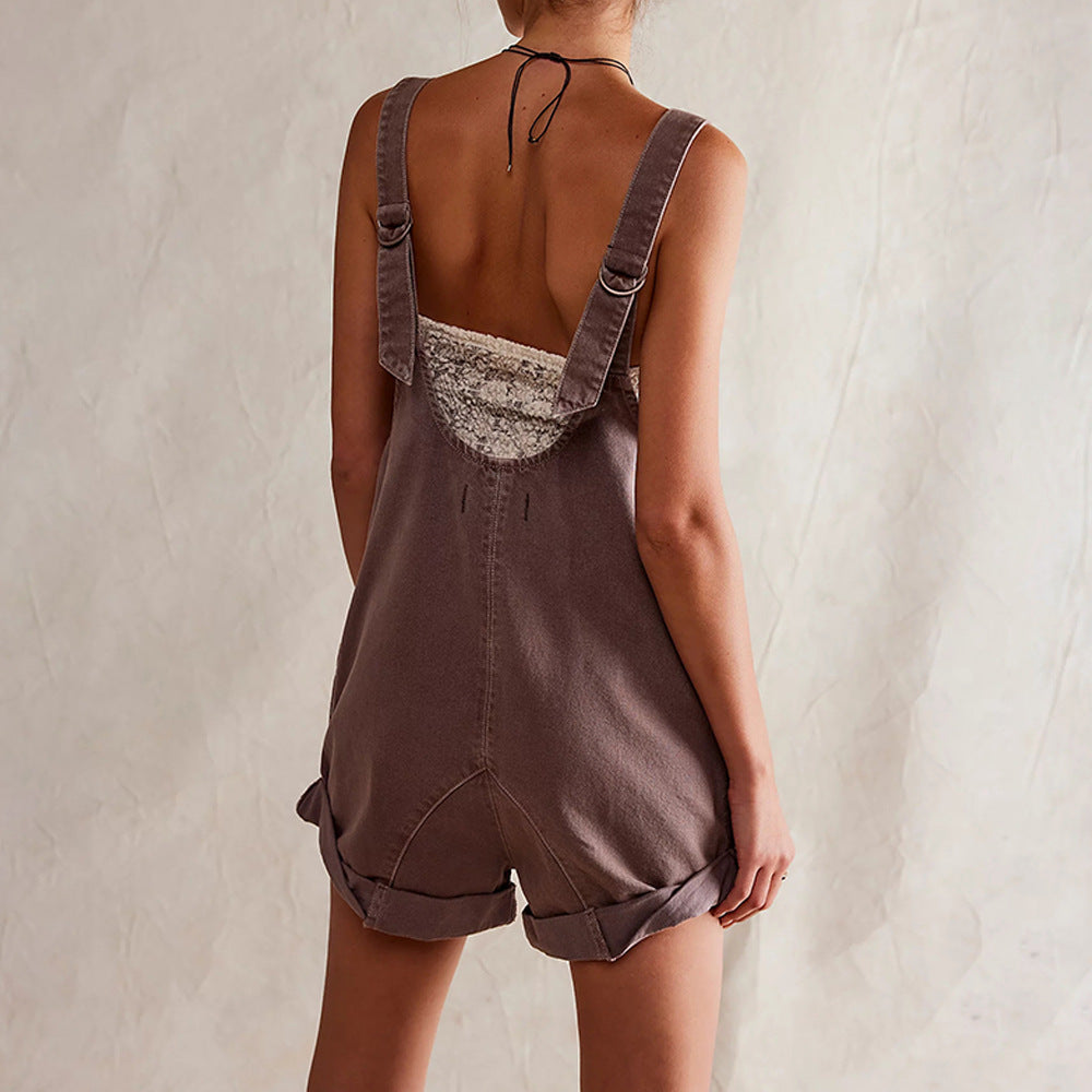 IVYLI™ -  Casual Fitted Sleeveless Denim Romper