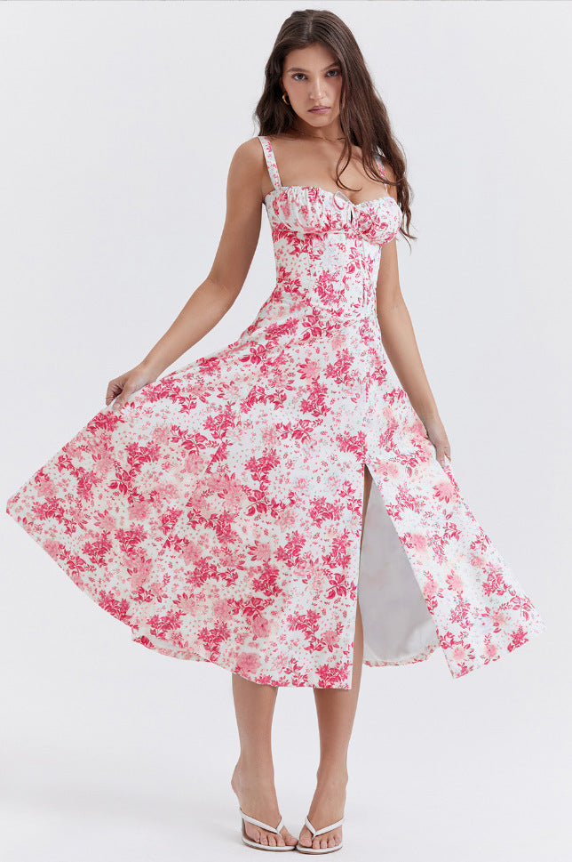OPRAH™ - Casual Lace-Up Square Neck Midi Dress