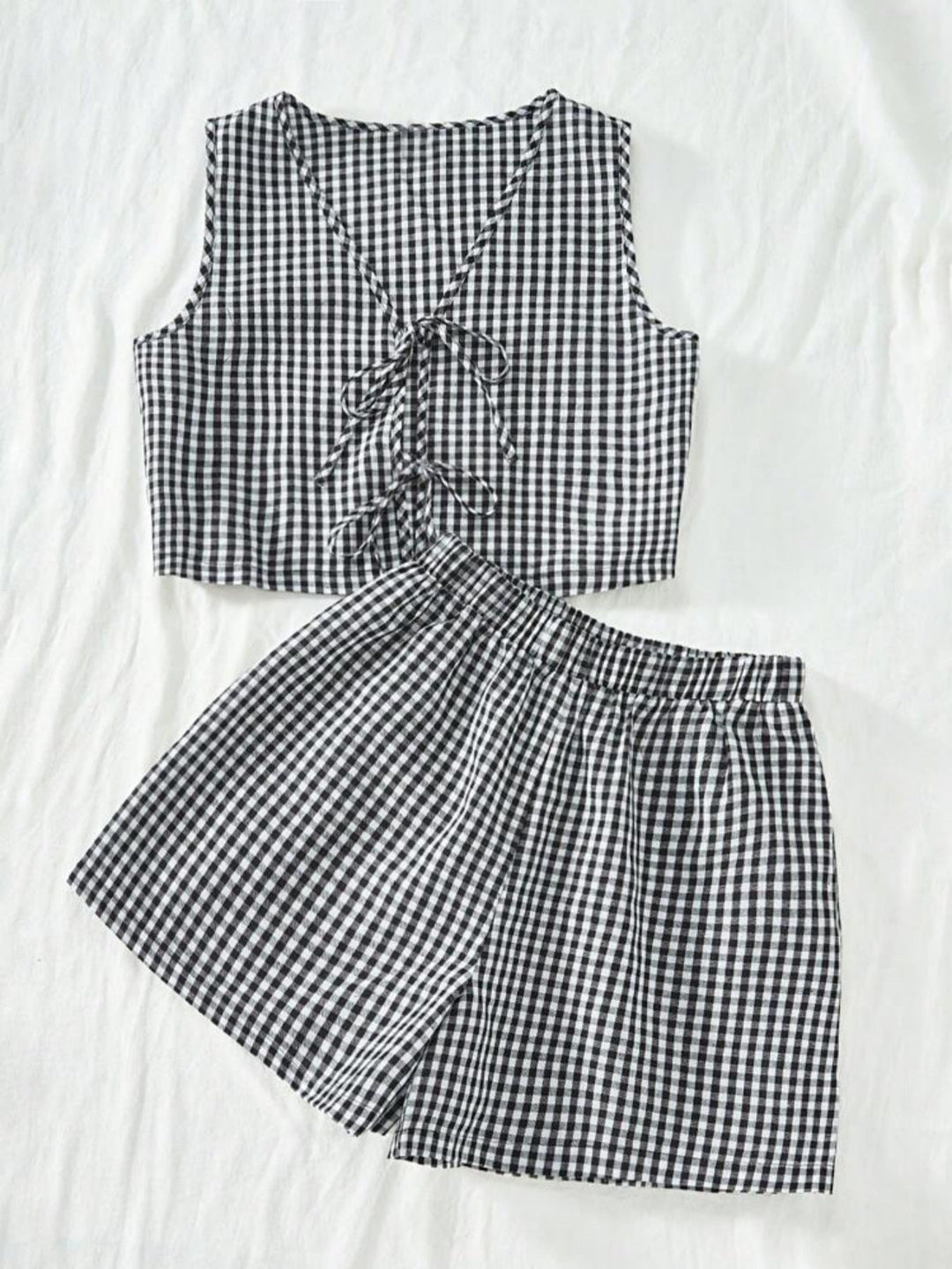 AMY™ – 2-Piece Plaid Striped Vest & High-Waisted Loose Shorts