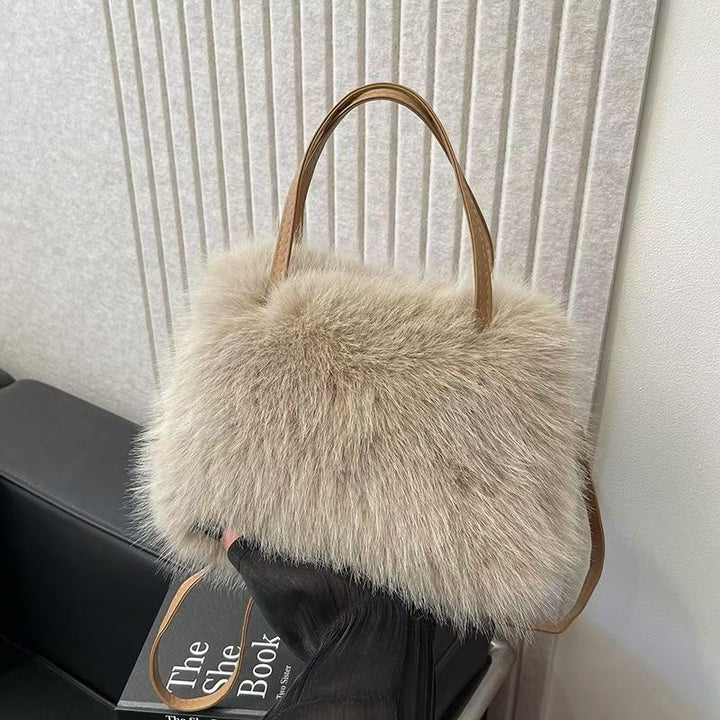 LIZZIE™ - Fashionable Imitation Fur Small Handbag with Grip Handle & Shoulder Strap