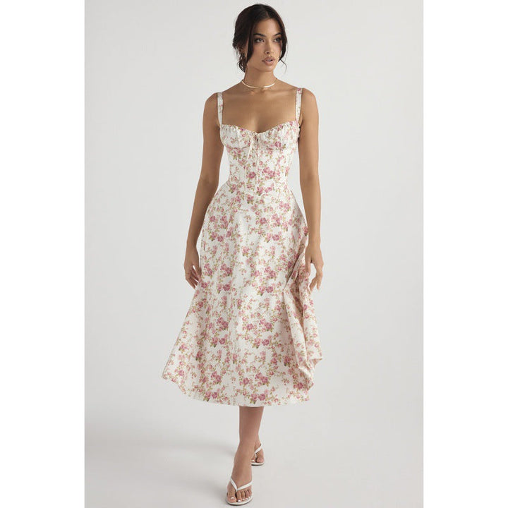 OPRAH™ - Casual Lace-Up Square Neck Midi Dress