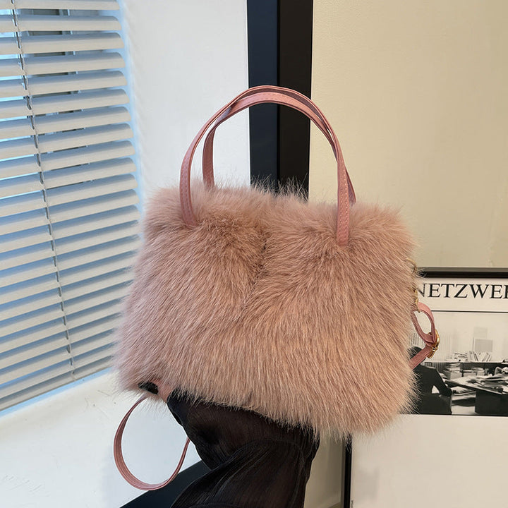 LIZZIE™ - Fashionable Imitation Fur Small Handbag with Grip Handle & Shoulder Strap