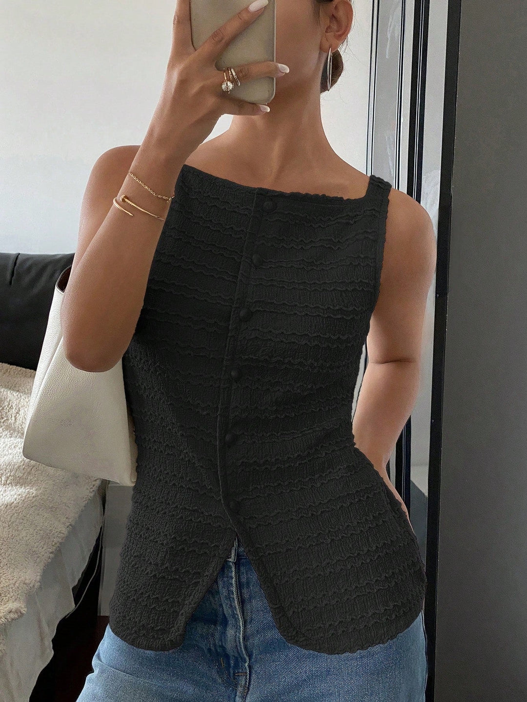 QUEENIE™ - Classy Button Front Sleeveless Outerwear Vest