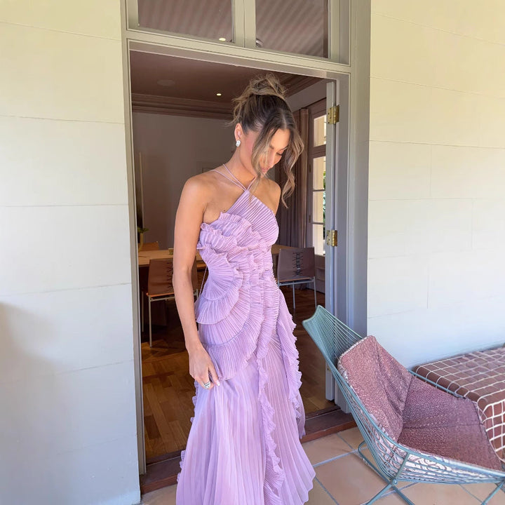 QUINTESSA™ - Elegant Halter Neck Lotus Summer Maxi Dress