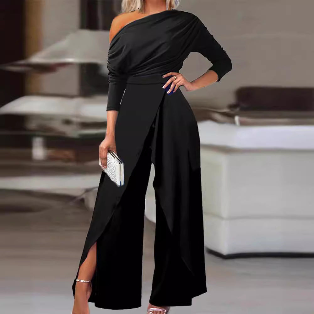 LEILANI™ - Elegant Ruched Wrap Split Hem Jumpsuit