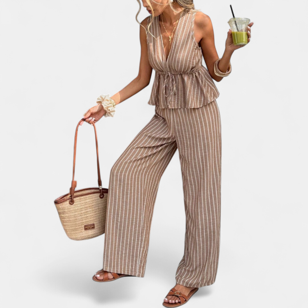 DELFINE™ – Striped Tie-Waist Wide Leg Set