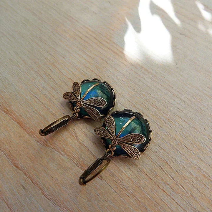 TAMARA™ - Spherical Dragonfly Earrings in Antique Gold
