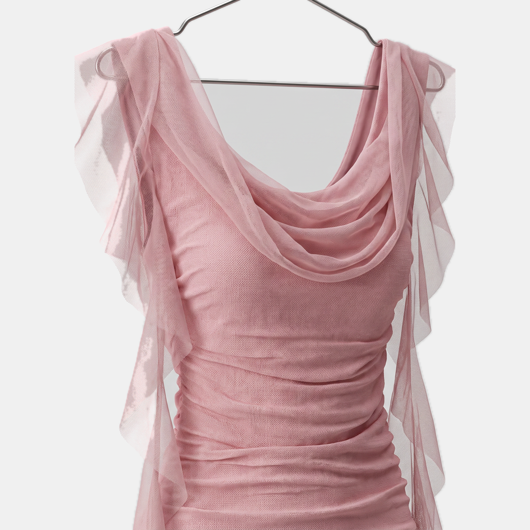 Women's Ruffle Hem Open Back Sleeveless Ruched Maxi Dress