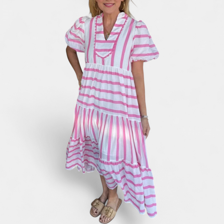 CAILINN™ – Striped Lantern Sleeve Tiered Dress