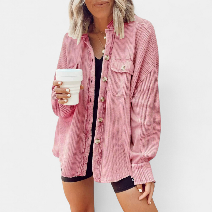 BIRDIE™ – Relaxed Batwing Waffle Knit Shacket