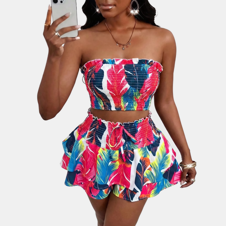 Women's Butterfly Tie Halter Neck Tank Top and Mini Skirt Set