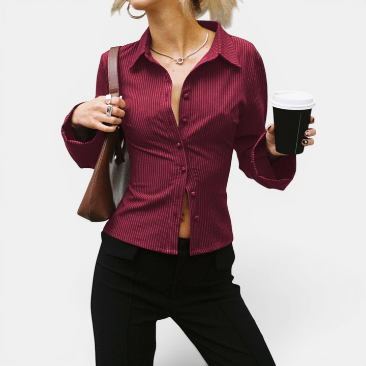 HARRIGAN™ – Classic Striped Button-Front Blouse
