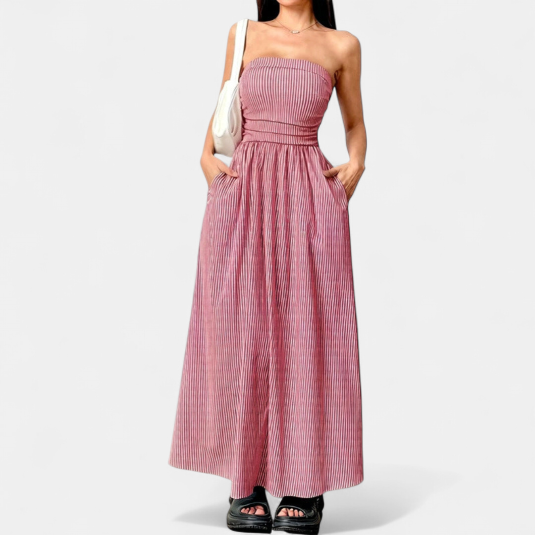 NEVADA™ – Striped Strapless Pocket Maxi Dress