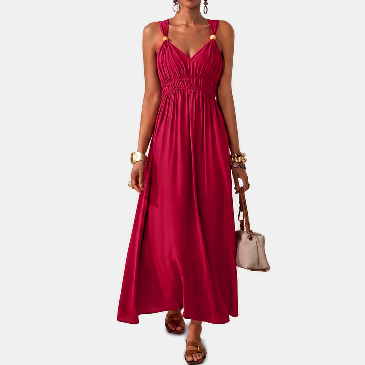 Women's Sleeveless Deep V Neck Flowy A Line Dress