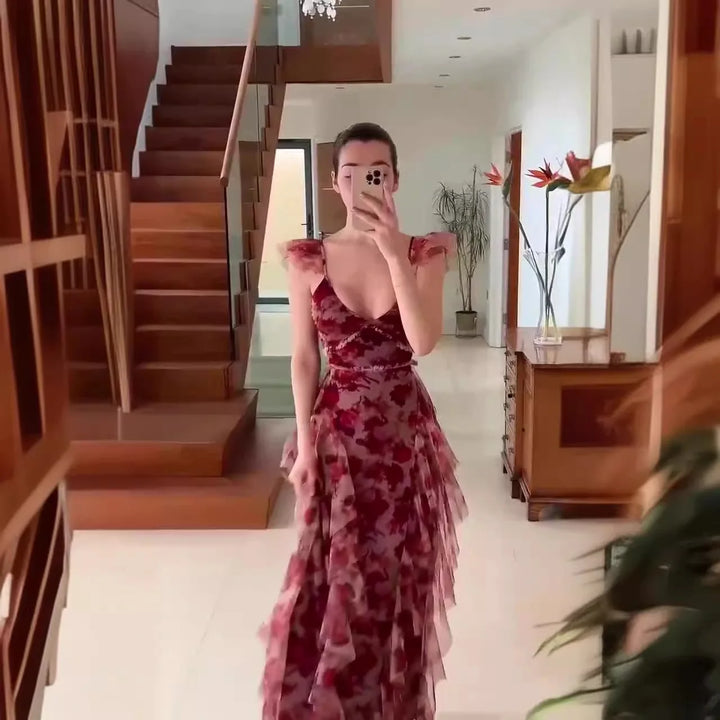 MARIELA™ – Romantic Floral Ruffle Maxi Dress