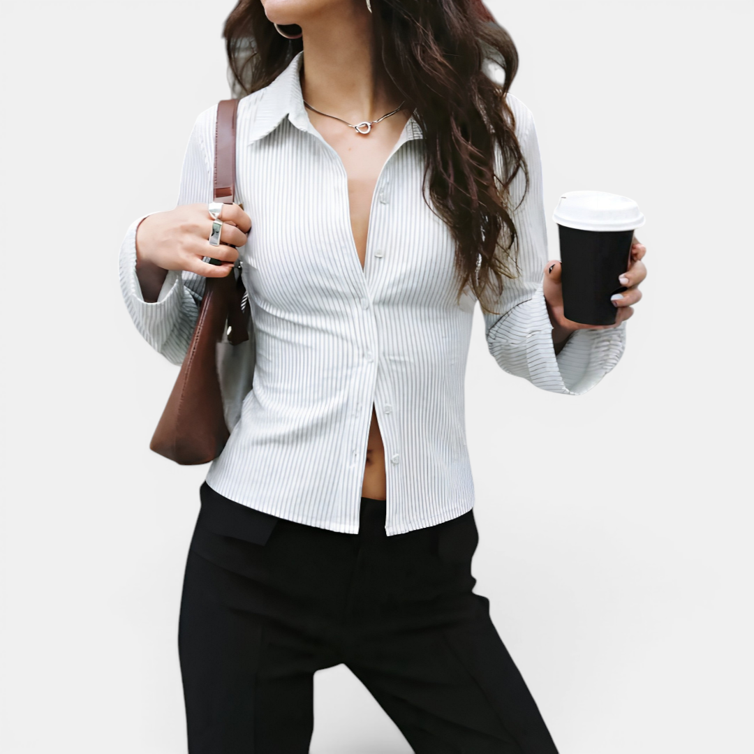 HARRIGAN™ – Classic Striped Button-Front Blouse