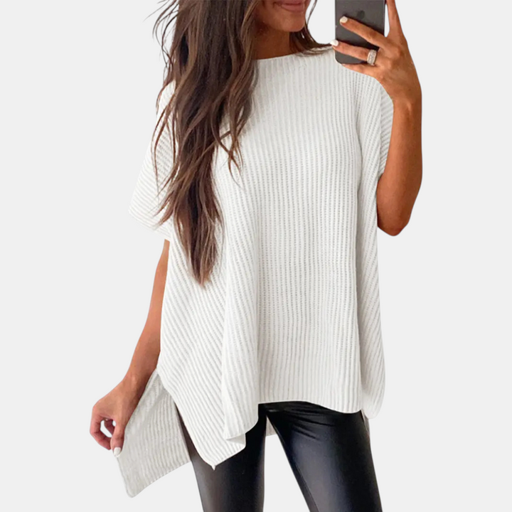 Women's Oversized Drop Shoulder Puff Sleeve Knit Pullover Sweater