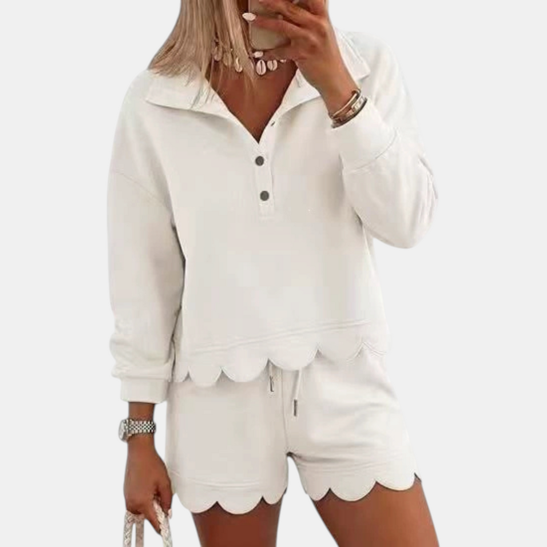Women's Half Button Stand Collar Embroidered Two Piece Sweatsuit