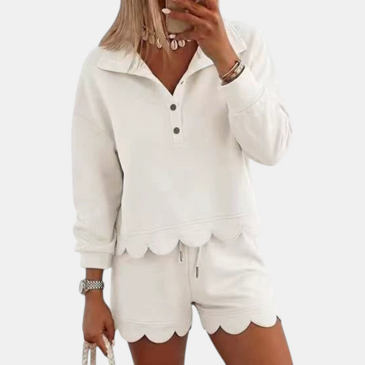 Women's Half Button Stand Collar Embroidered Two Piece Sweatsuit