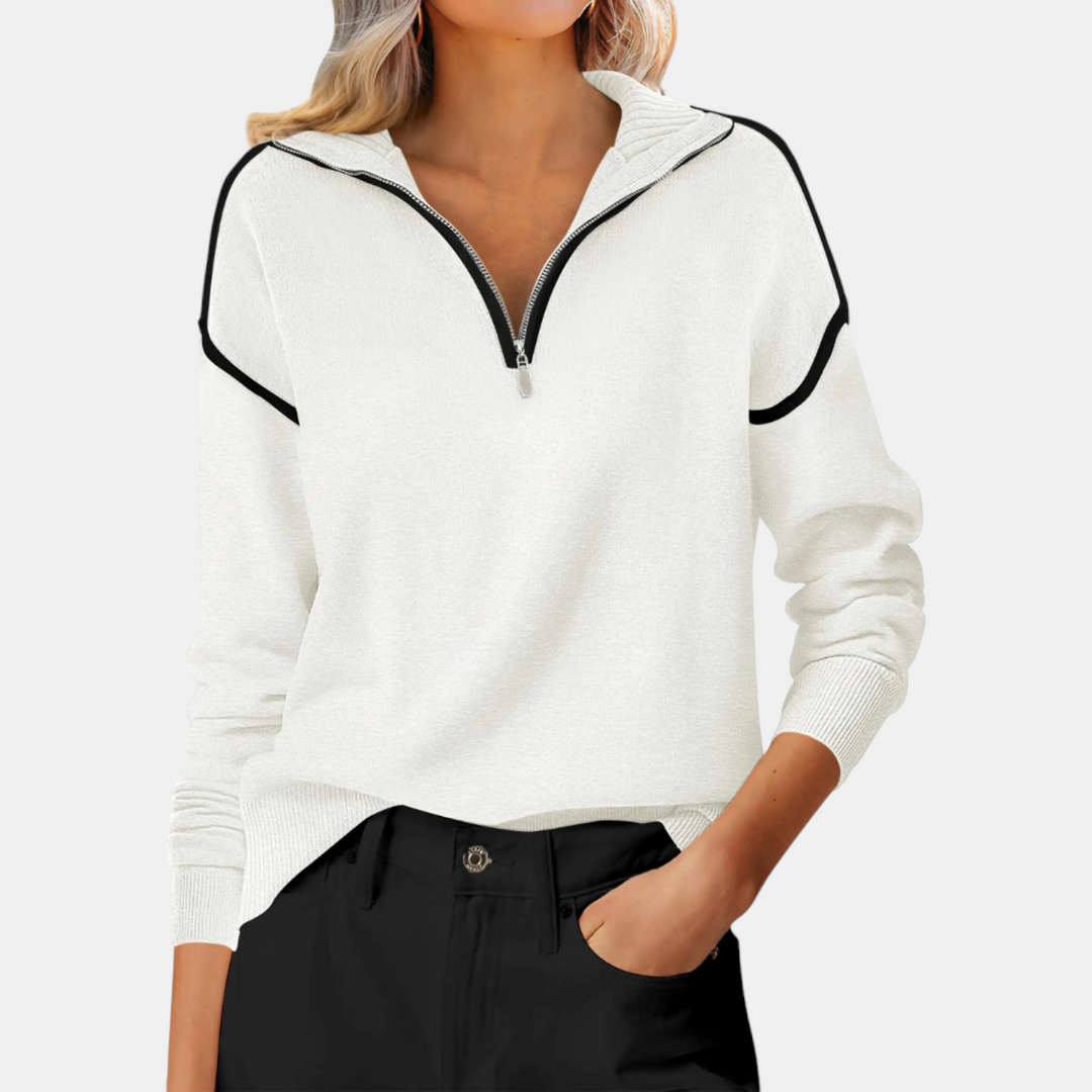 Women's Color Block Half Zip Knit Pullover Sweater