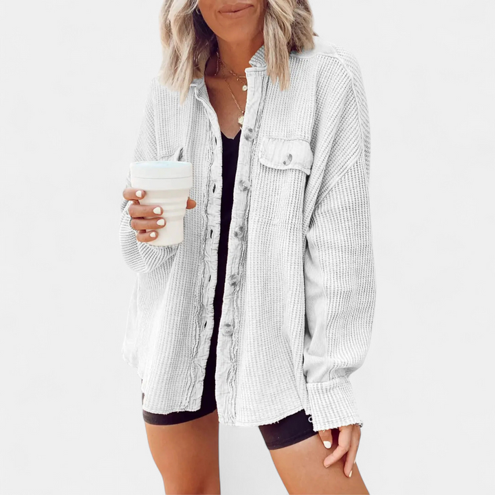 BIRDIE™ – Relaxed Batwing Waffle Knit Shacket