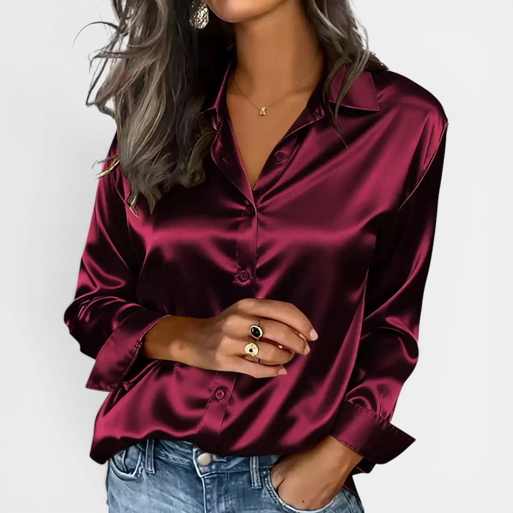 CRESSIDA™ – Relaxed Satin Finish Long Sleeve Blouse