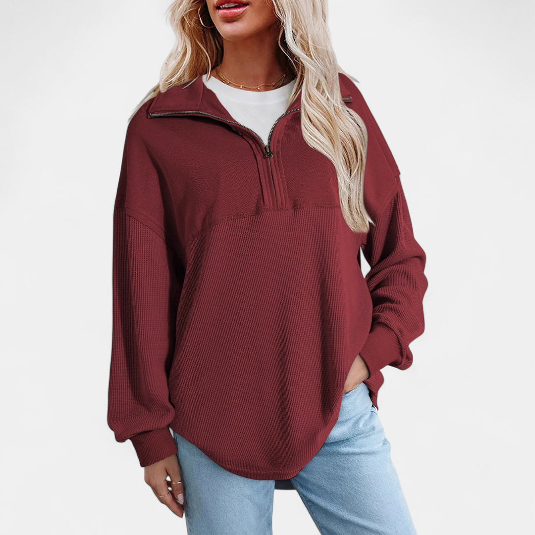 KENSEY™ – Relaxed Waffle Knit Pullover Top