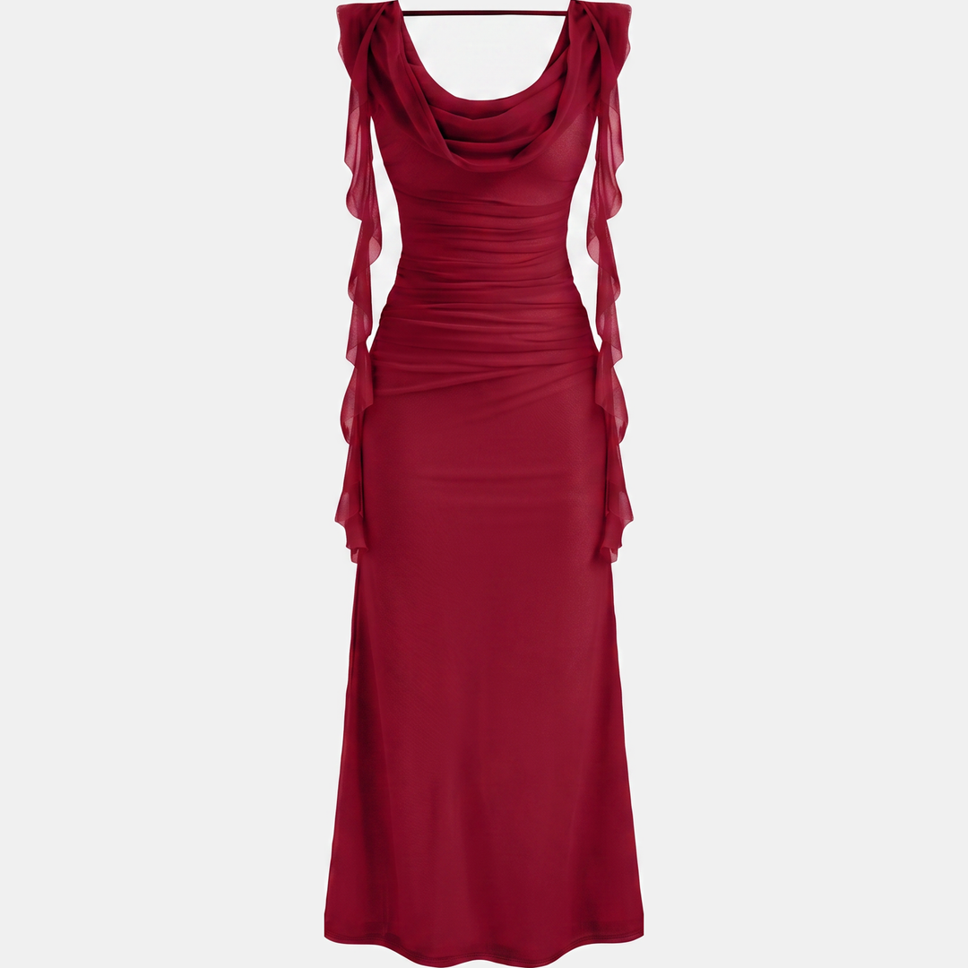 Women's Ruffle Hem Open Back Sleeveless Ruched Maxi Dress