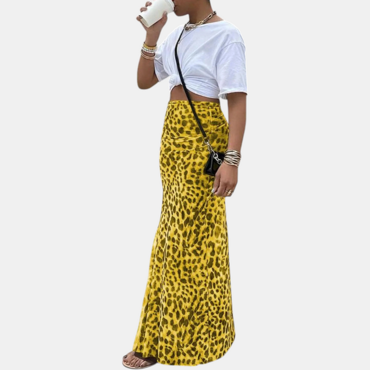Women's High Waist Mesh Overlay Slim Fit Maxi Skirt with Split