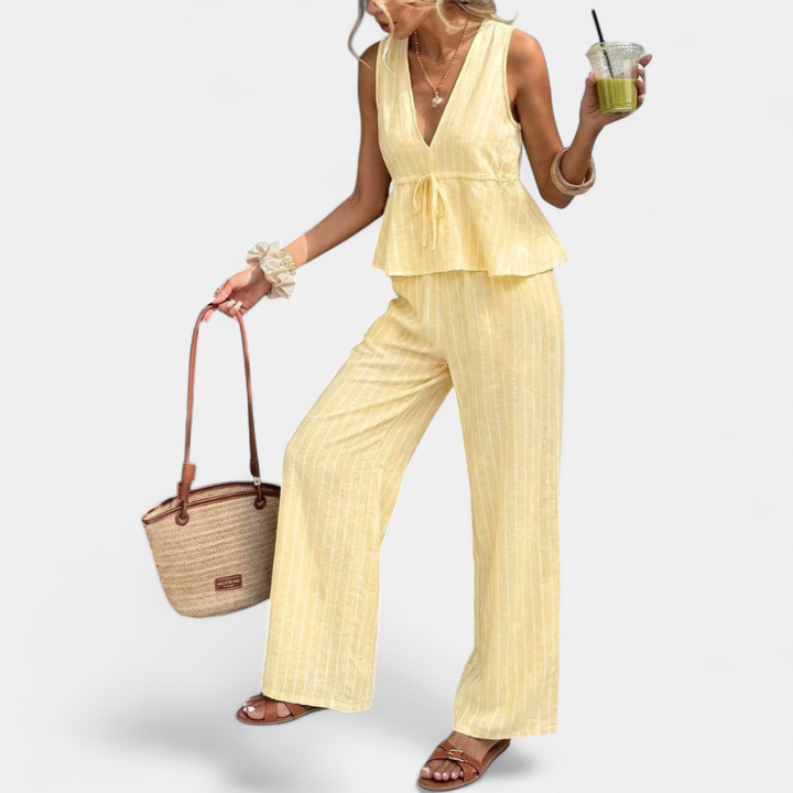 DELFINE™ – Striped Tie-Waist Wide Leg Set