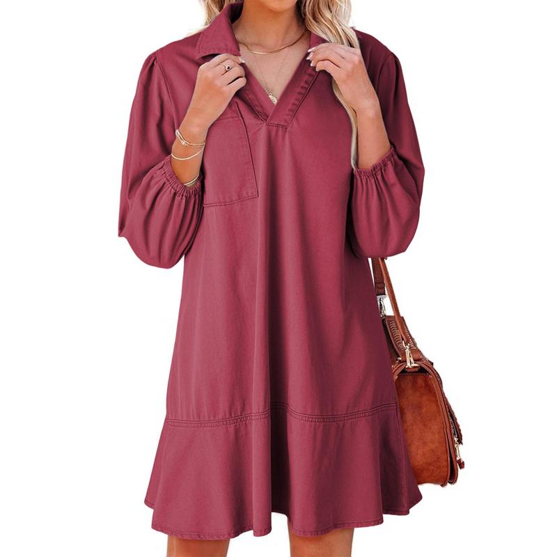 GEMMA™ – Classic Soft Washed Denim Puff Sleeve Dress