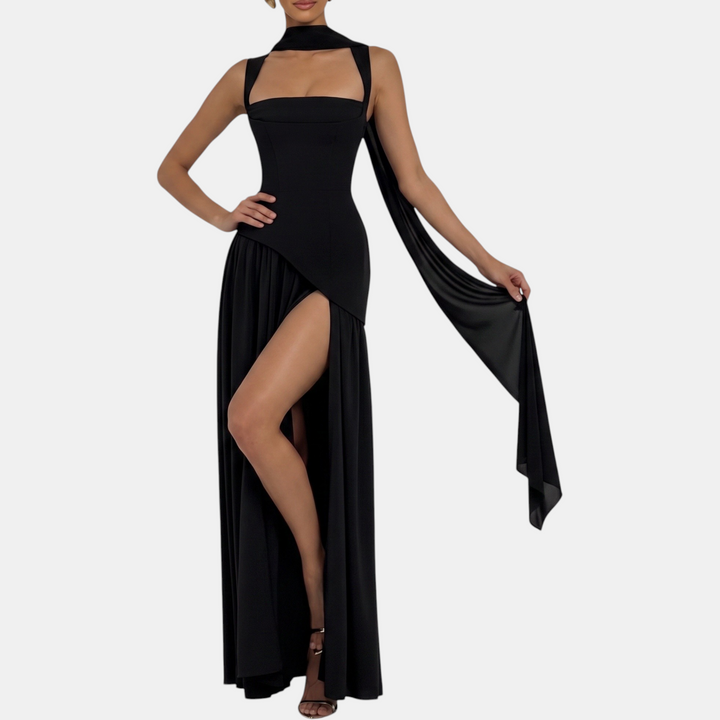 Women's Strapless High Slit Solid Maxi Dress