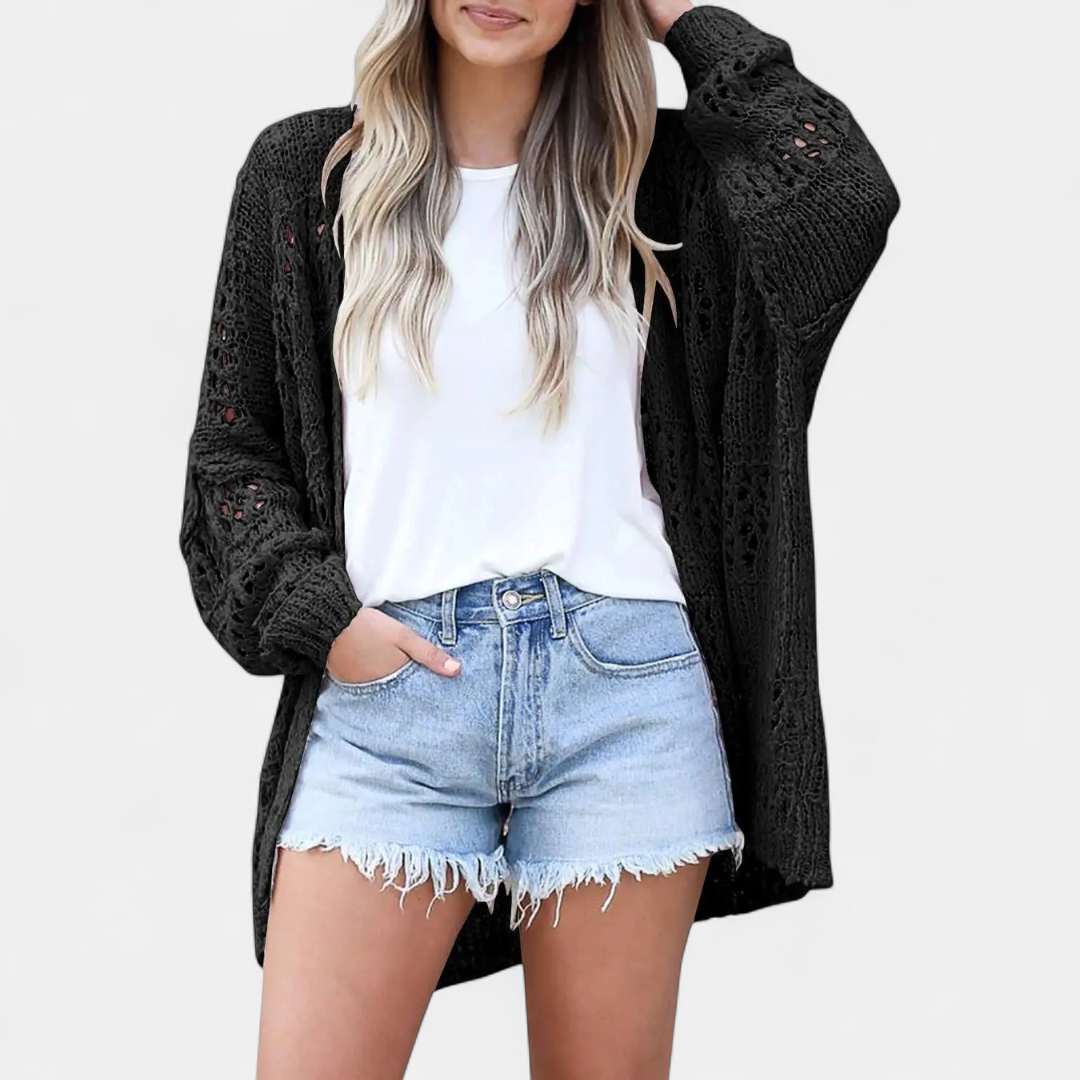 FIORELLA™ – Boho Hollow-Out Knit Cardigan
