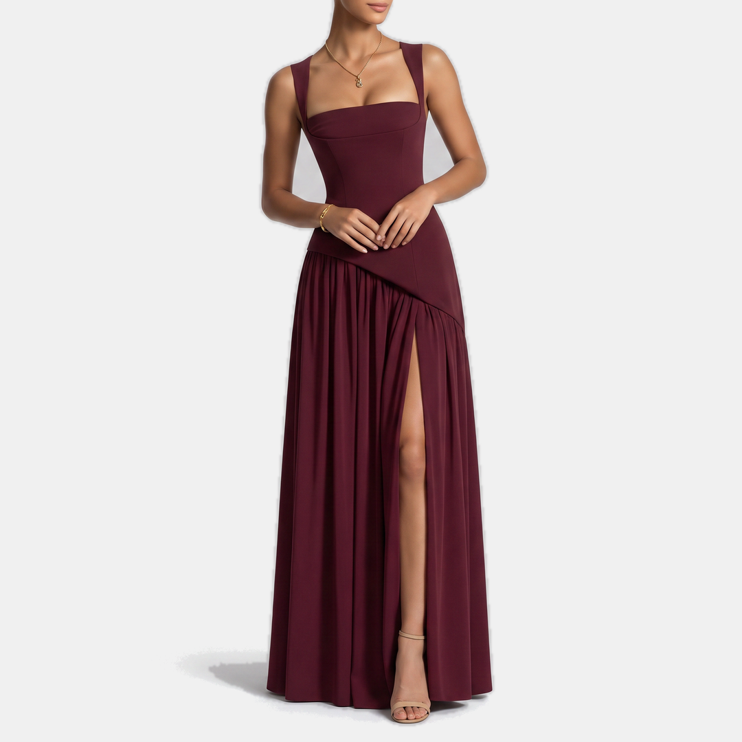 Women's Strapless High Slit Solid Maxi Dress