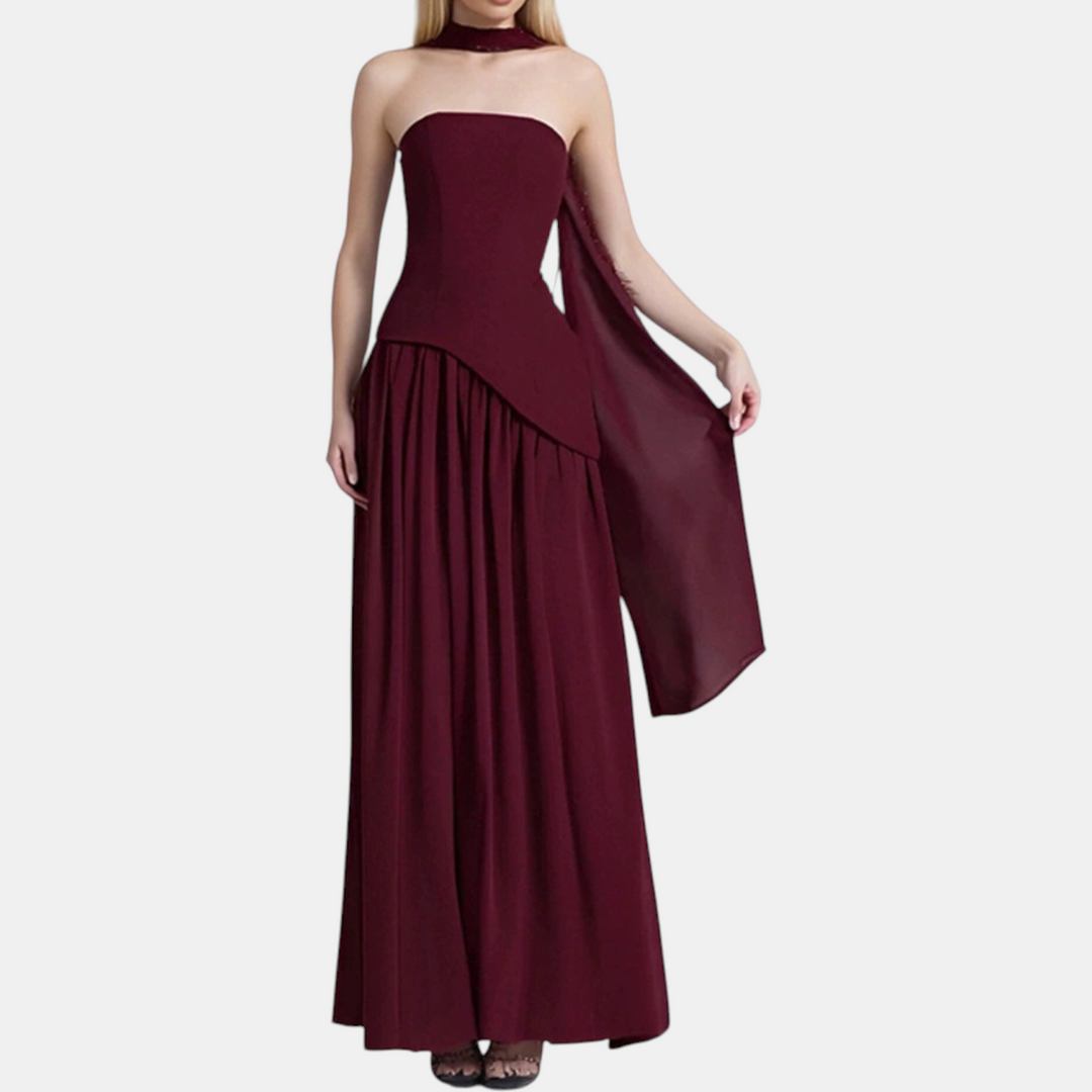 Women's Strapless High Slit Solid Maxi Dress
