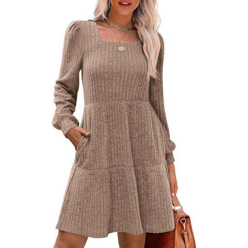 ELIZA™ - Cozy Square Neck Long Sleeve Babydoll Sweater Dress