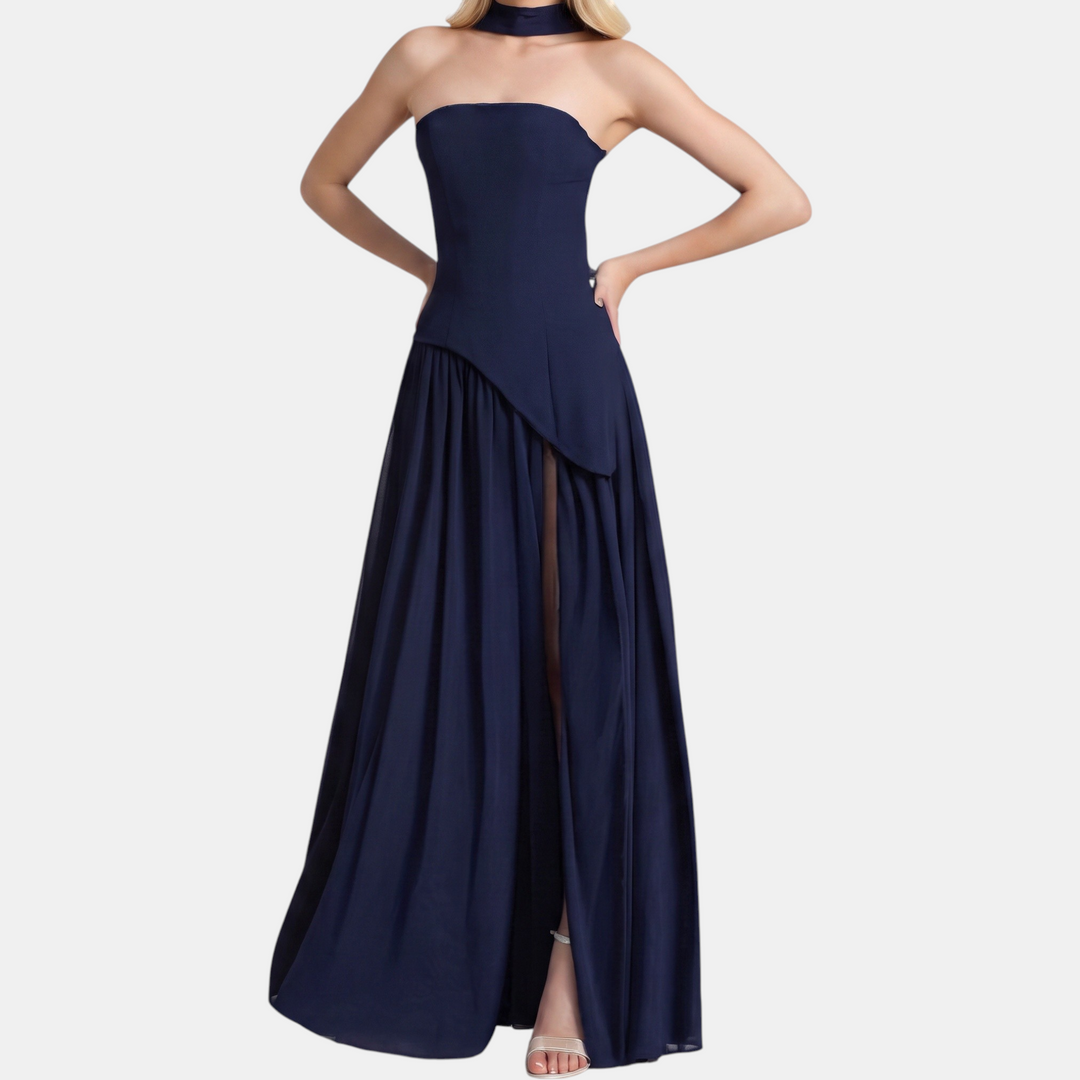 Women's Strapless High Slit Solid Maxi Dress