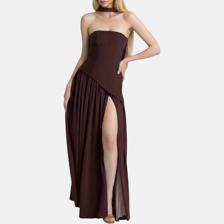 Women's Strapless High Slit Solid Maxi Dress
