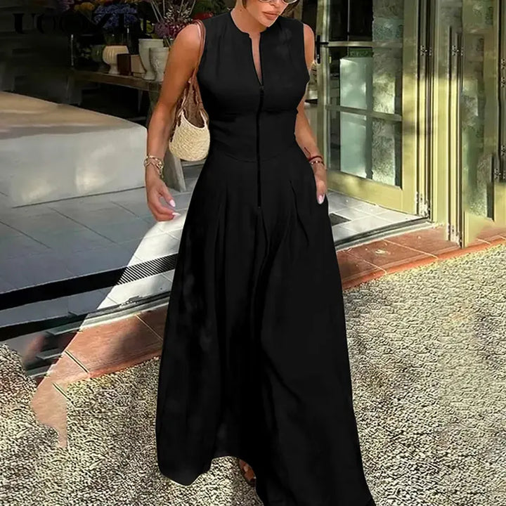 HONORATA™ – Relaxed Loose Fit Zippered Round-Neck Maxi Dress