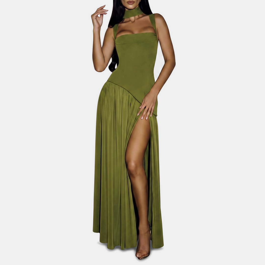 Women's Strapless High Slit Solid Maxi Dress