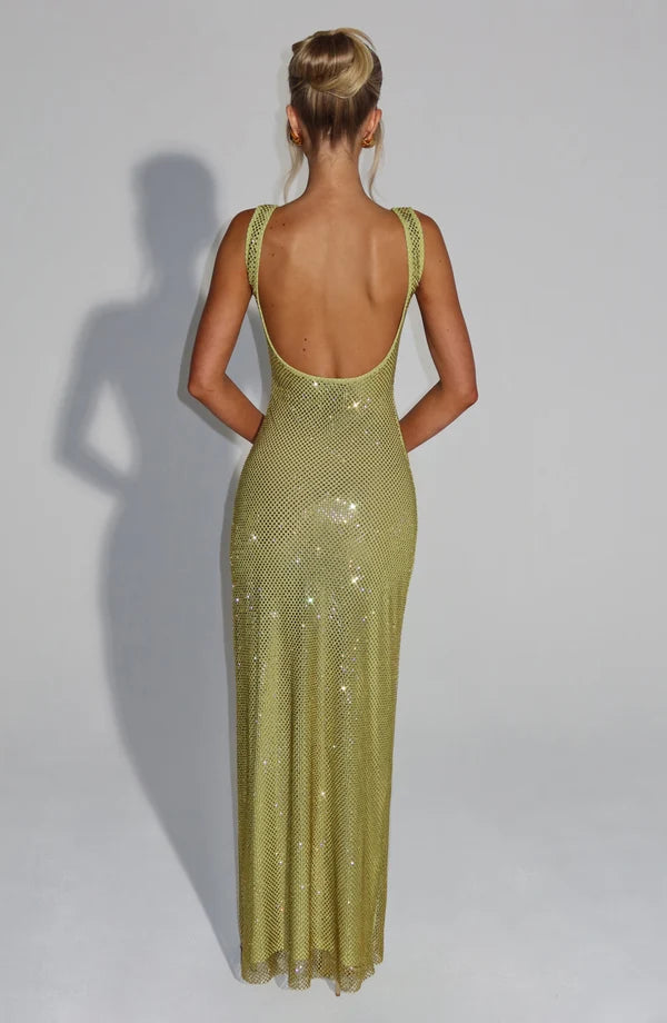 PETRA™ - Elegant Rhinestone Square Neck Maxi Dress
