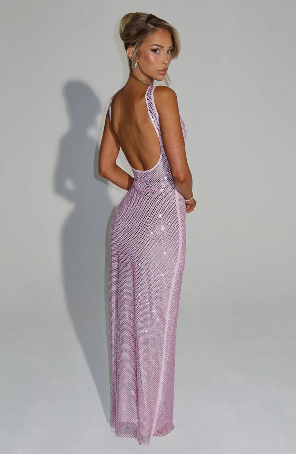 PETRA™ - Elegant Rhinestone Square Neck Maxi Dress