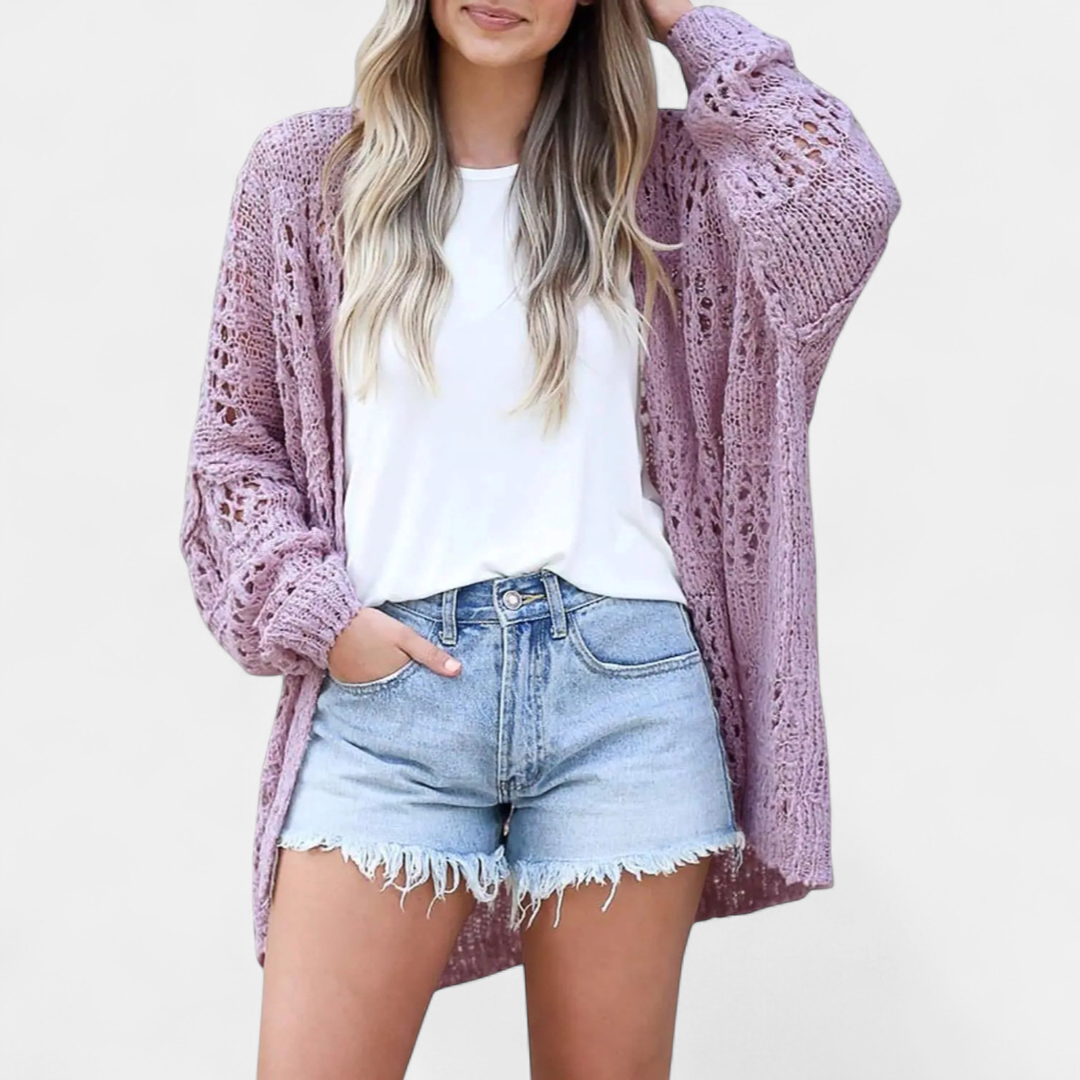 FIORELLA™ – Boho Hollow-Out Knit Cardigan
