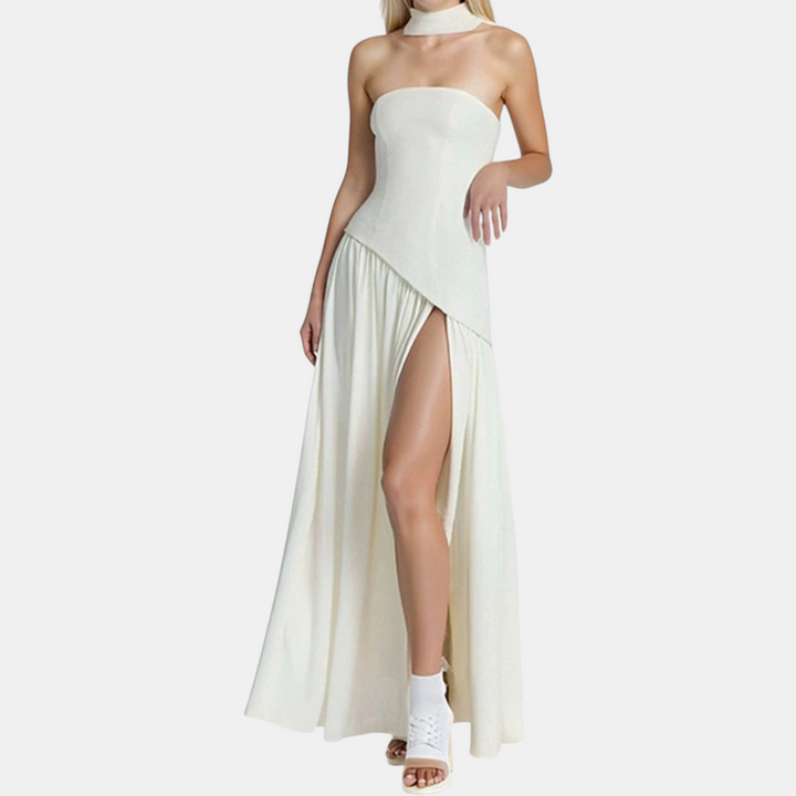 Women's Strapless High Slit Solid Maxi Dress