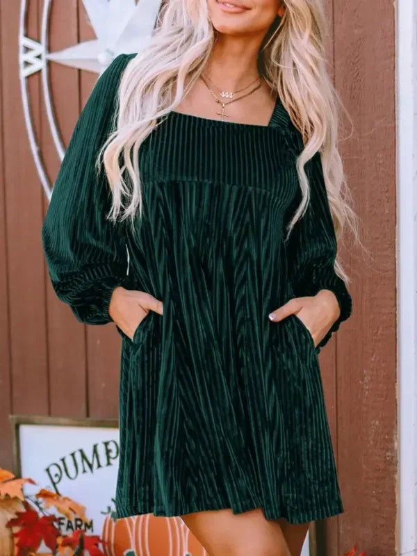 OLIVERA™ - Chic Bishop Long Sleeve A-Line Dress with Square Neck